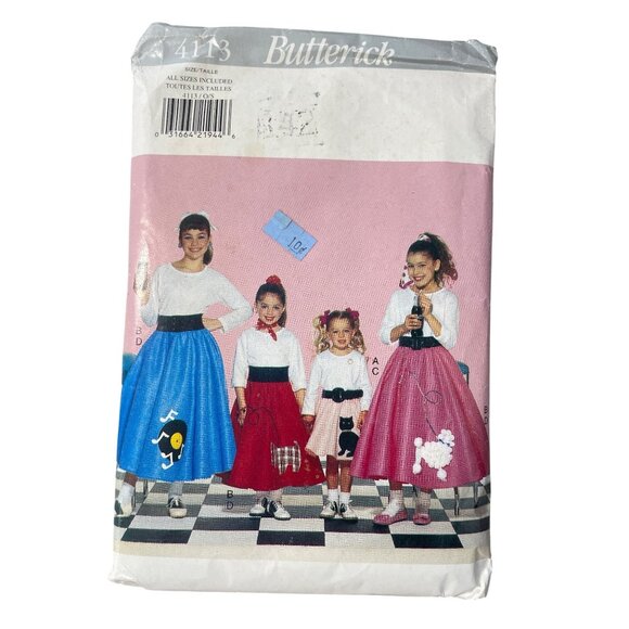 Butterick 4113 Girls Poodle Skirt Costume Pattern All Sizes Included Vintage CUT - Picture 1 of 7